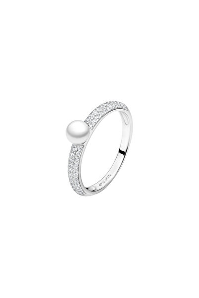 MANAVA Inel argint cu perla naturala si zirconia pave - Crown