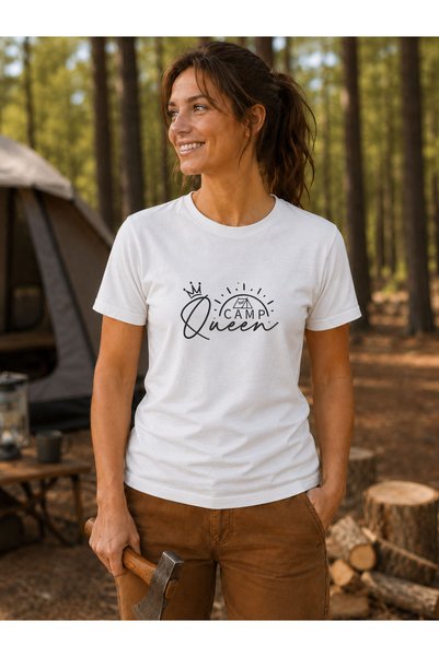 North Whiskers Camp Queen Printed 100% Cotton Women's Navy Blue Outdoor T-Shirt