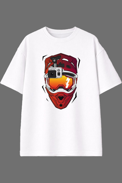 VSRN Vlog Biker Design Front Printed White Oversize t Shirt