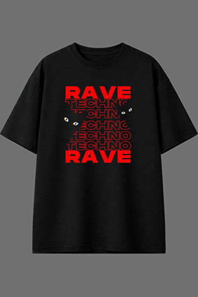 VSRN Rave Techno Rave Design Pre-Printed Black Oversize t Shirt