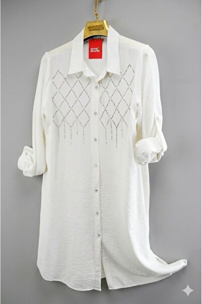 elma abone Plus Size Stone-Embellished Linen Tunic