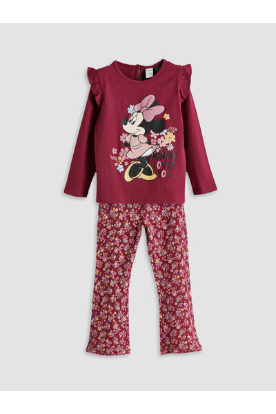 LC Waikiki Bluză și pantaloni colanți pentru fete, cu imprimeu Minnie Mouse, ...