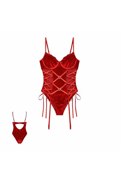 VELVIA Velvet Detailed Lingerie Set with Tie