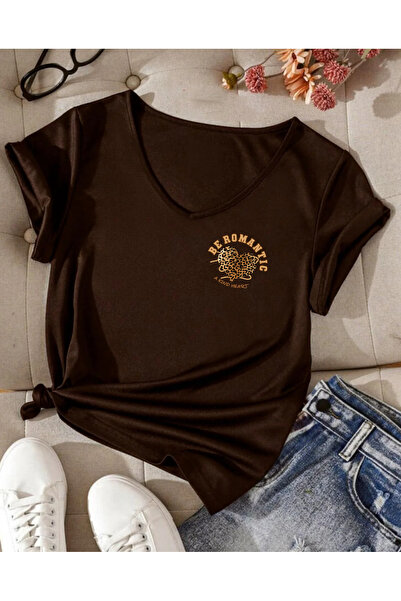 SUNFREE Tricou pentru femei cu mânecă scurtă, cu decolteu în V, cu imprimeu L...