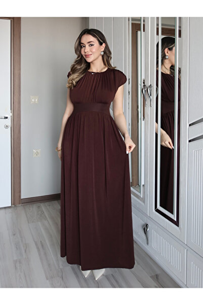 AB LOOKS Women's Divina Jersey Fabric Waist Fitted Wide Shoulder Design Stret...