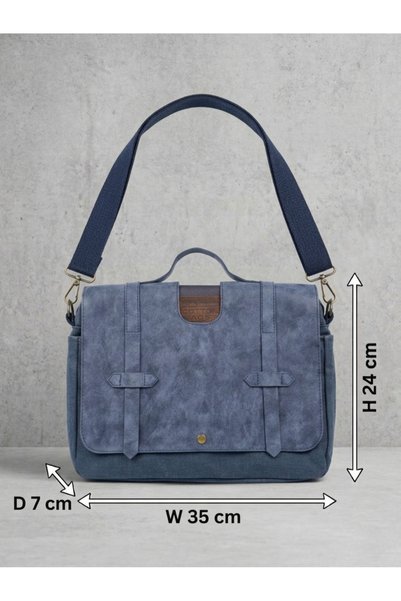 OLD COTTON BAGS Canvas Shoulder Bag Navy Blue Unisex Laptop and Tablet Compatible Vintage 35X24X7 cm