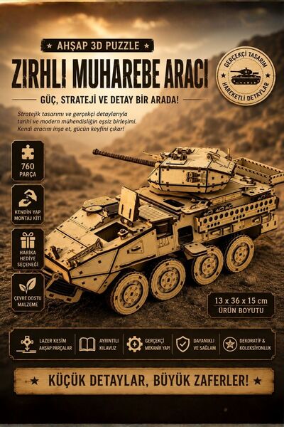 ALGWOOD M1296 Tank Minyatür Ahşap Maket | 3D Puzzle DIY Kendin Yap | 760 Parç...