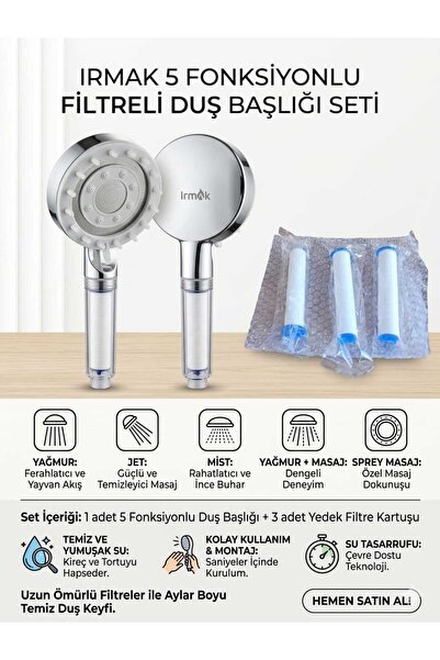 segyhome 5 Fonksiyonlu Yüksek Basınçlı Seti / Masajlı Duş başlığı / Filtreli ...