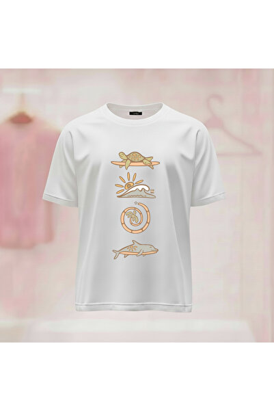 Vordevia Tricou unisex cu imprimeu, cu gât rotund și croială largă
