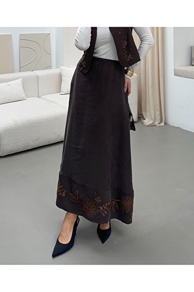 MİA NOURA Women's Skirt with Beaded Embroidery