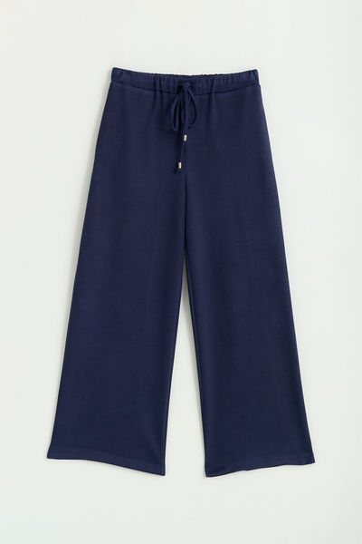 Nihan Wide Leg Cupra Suede Trousers - Navy Blue