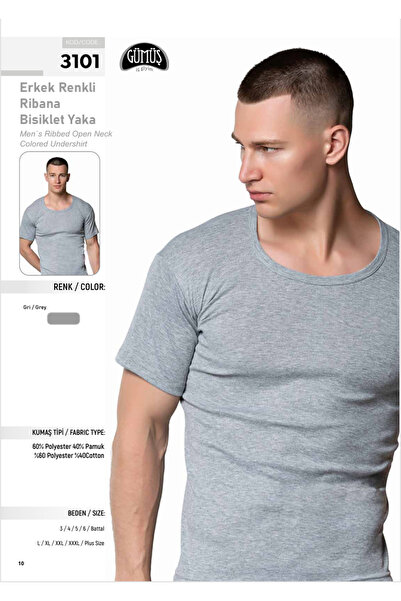BENALİ Underwear (6 Pieces) Silver Cotton Men's Ribbed Crew Neck Undershirt S...