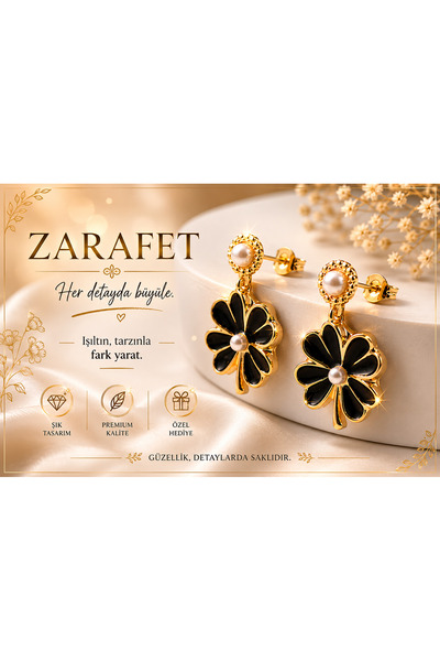 Niormiagifts Black Flower Earrings, Gold Color Dangle Earrings with Pearl Det...