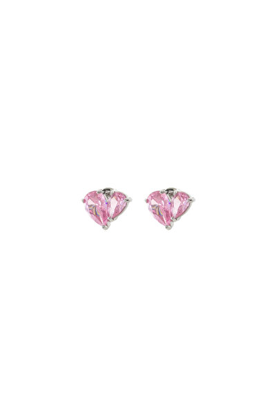 OXETTE Screw earrings stainless steel and pink zirconia Happy Hearts