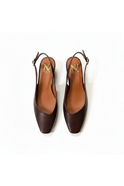 NE&VE SHOES حذاء نسائي من الجلد البني بكعب سميك
