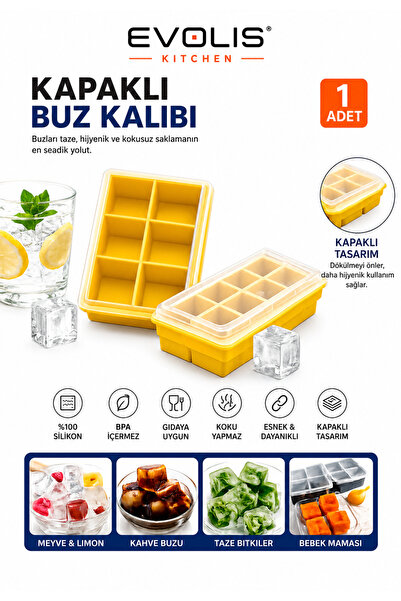 evolis kitchen 1 Adet 6 Bölmeli Büyük Boy Silikon Kapaklı Buz Kalıbı-Silikon ...