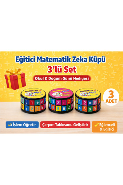 KAR TANESİ Eğitici Matematik Zeka Küpü 3’lü Set 4 İşlem Oyunu Okul ve Doğum G...