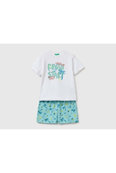 United Colors of Benetton Boy's Tropical Printed Shorts Set 1-5 Years Ecru