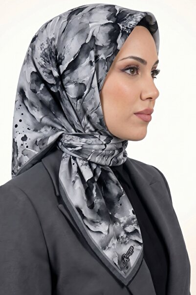 hadiora Women's Gray Black Floral Patterned Organic Soft Cotton Shawl