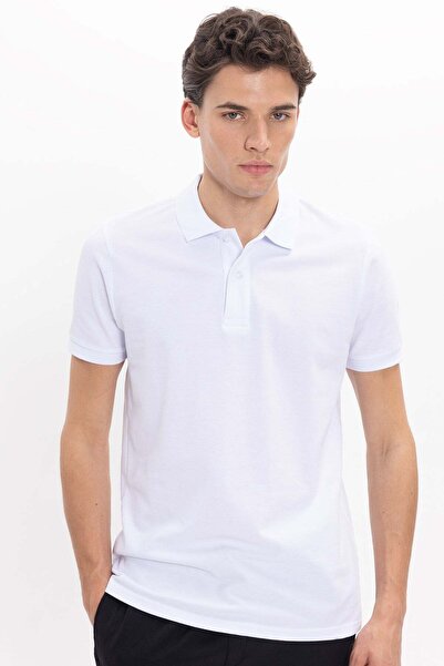 Tudors Men's slim fit premium series 100% cotton soft mercerized white polo c...