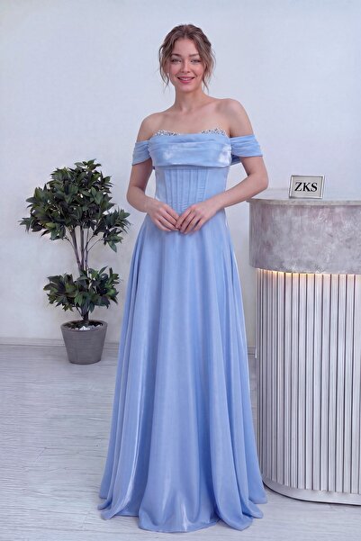 zks grup tekstil Women's Princess Model Off-Shoulder Corseted Stone Detailed ...