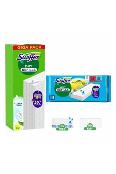 Swiffer Wet & Dry Set, Floor Cleaning Wipes, 90 Dry Wipes and 3 Wet Wipes