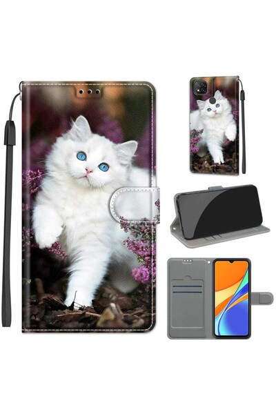 sscase Coloured Drawing Θήκη Πορτοφόλι White Cat (Xiaomi Redmi 9C)