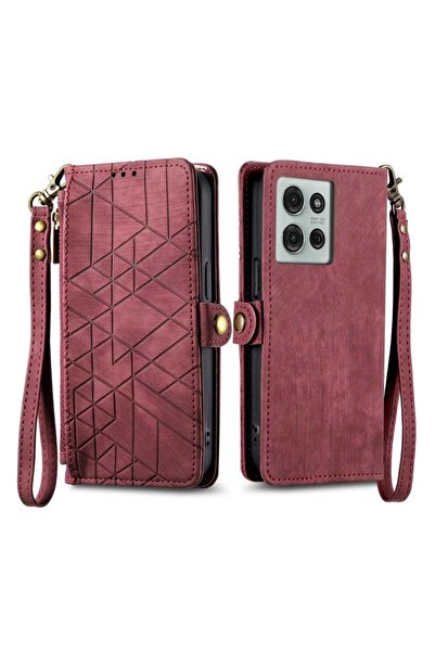 sscase Geometry Zipper Θήκη Πορτοφόλι Wine Red (Motorola Moto G75 5G)