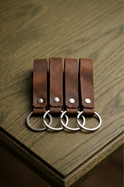 BSN Store Set of 4 Handmade Genuine Leather Keychains Real Leather Keychains