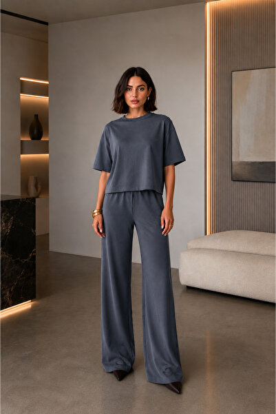 BARLİZ Women's Casual Summer Premium Crew Neck Short Sleeve Set