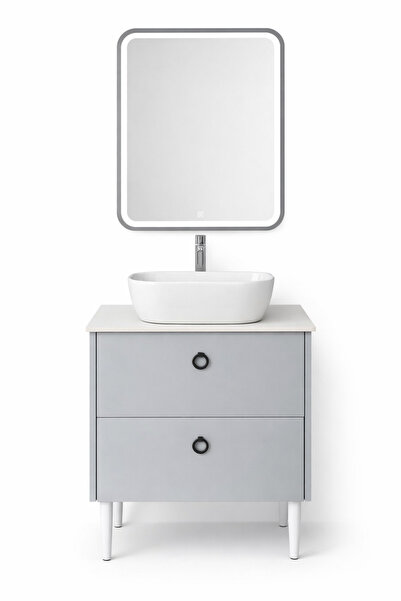 Casa Stile Mobilier Siena BC2451 60 cm, gri prafuit, oglinda cu LED, lavoar c...