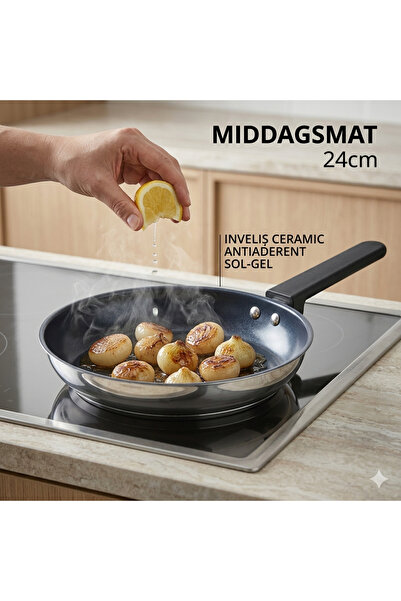 MIDDAGSMAT Stainless steel frying pan with non-stick ceramic coating, fast he...