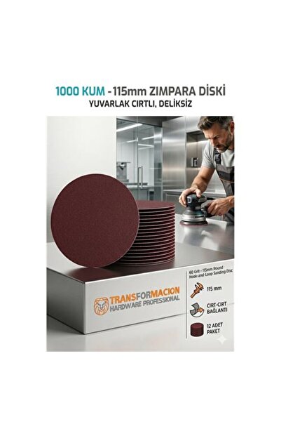 ModaCar 12 ADET 1000 KUM Yuvarlak Cırtlı Zımpara Diski 115 mm Deliksiz Zımpar...