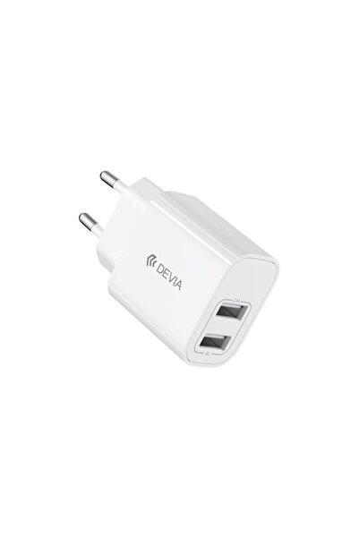 Devia Φορτιστής με 2 θύρες εξόδου USB-A και καλώδιο Lightning 12W Λευκό RLC-342