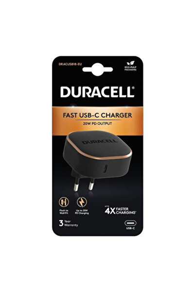 Duracell Φορτιστής Χωρίς Καλώδιο με Θύρα USB-C, Τροφοδοσία 20W, Μαύρο (DRACUS...