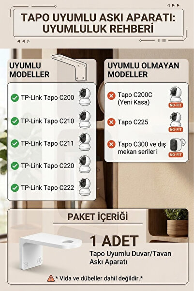 craftopya TP-Link Tapo Uyumlu C200 / C210 / C220 Uyumlu Güvenlik Kamera Duvar Askı Aparatı
