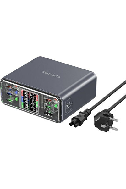 4smarts Βάση Φόρτισης GaN με Θύρα USB-A και 5 Θύρες USB-C, Παροχή Ισχύος 140W...