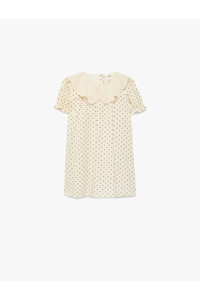 Koton Short Sleeve Cotton Polka Dot Baby Collar Dress