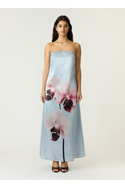 YAS. Yas Mavi Kadın Straplez Fit Elbise YASORCHIDA MAXI BANDEAU DRESS S. -