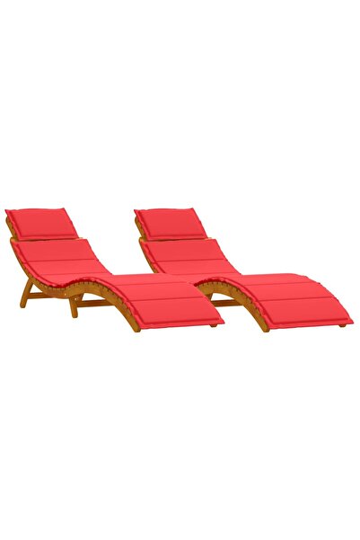 vidaxl Șezlong cu pernă 2 pcs Roșu Lemn Solid de Acacia