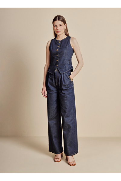 BROOKS BROTHERS Lacivert Kadın Oversize Denim Pantolon BBFW25FDP003