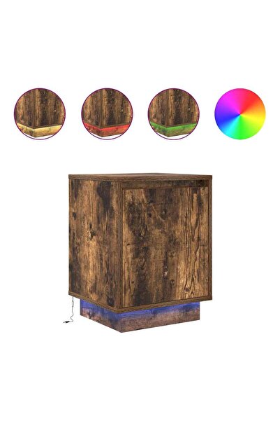 vidaxl Noptiera cu lumini LED Stejar afumat 38x34x50 cm