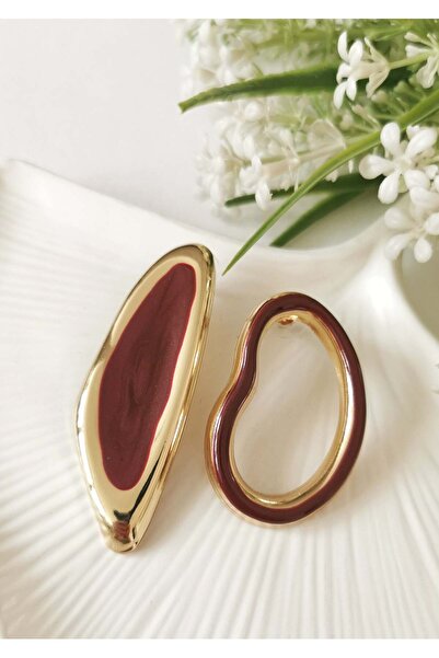 Halley Concept Red aura asymmetric enamel coated steel earring set 6.5x2 cm /...