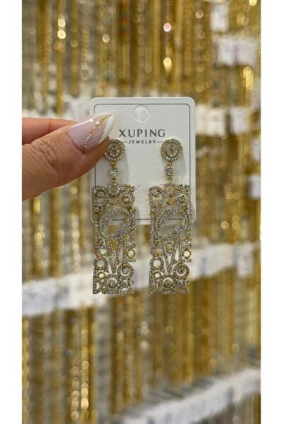SU PERİSİ TAKI BİJUTERİ XUPİNG KARARMAZ GOLD 14K ZİRKON TAŞLI LOVE DETAYLI KÜPE