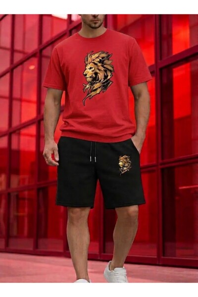 SILATU Men's Lion Printed Shorts T-Shirt Set
