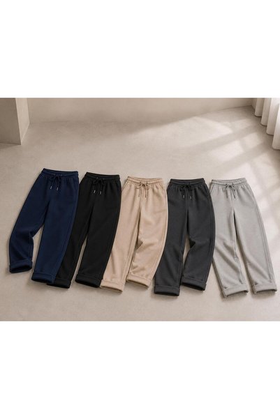 gold ılgaz tekstil Boys' Pique Fabric Double-Headed Jogger Pants with Adjustable Waist and Belt