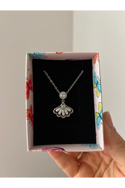Rose and Light Zircon Stone Dangling Fan Silver Necklace - Stylish Gift Women...