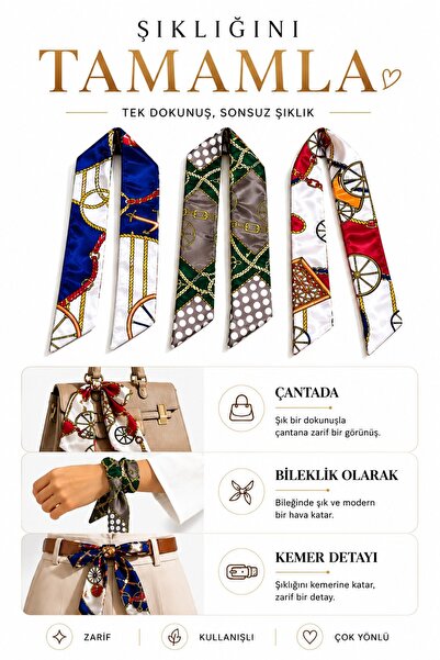 macsoo Eșarfă din satin cu model de lanț pentru femei, accesoriu pentru geant...