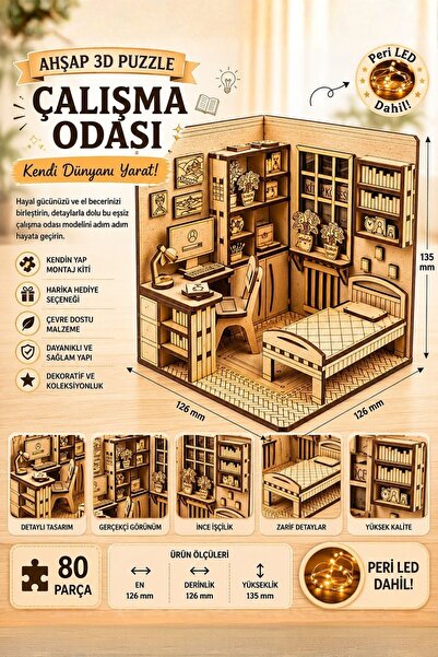 ALGWOOD Çalışma Odası Book Nook – Lazer Kesim Ahşap 3D Puzzle | DIY Miniatur ...