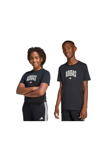 adidas تي شيرت أسود برقبة دائرية للأطفال من Collegiate Graphic